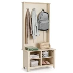 Tangkula Hall Tree, Entryway Wooden Hall Tree With Storage Bench, Entryway Storage Organizer, Coat Rack Shoes Bench With 3 Hooks, Perfect For Entryway, Dorm Room, Apartment (Natural)