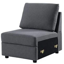 Asunflower Extra Arm Less Fabric Couches For Modular Sectional Sofa Couch Set Middle Part Sectional Couch, Deep Grey