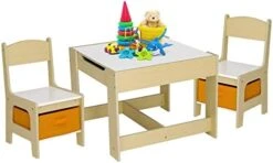 Arlopu Kids Table And 2 Chairs Set, 3-in-1 Wooden Activity Table, W/Detachable Storage Drawer, Drawing Reading Black Board Desk, Art Craft, Playroom, Nursery, Toddler Table And Chair Set (Off-White) -Safavieh Furniture 41LLbN AfhL. AC