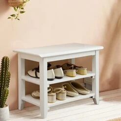 Dewfig Shoe Rack Bench, 3-Tier Shoe Shelf Organizer,10-Pairs Entryway Storage Bench For Hallway, Bedroom, Living Room, Bedroom, Hold Up To 550 Lbs, Solid Wood, Natural -Safavieh Furniture 41LPGI4D4sL. AC