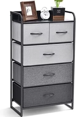 TOOLF 5-Drawer Storage Solution, Fabric Dresser Organizer With Steel Frame & Wooden Top, Ideal For Bedroom, Entryway, Closet, And Nursery - Warm Brown -Safavieh Furniture 41LPGdB1lsL. AC 1