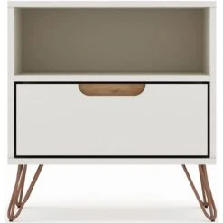 Pemberly Row Mid-Century Modern Wood Nightstand In Off White & Nature
