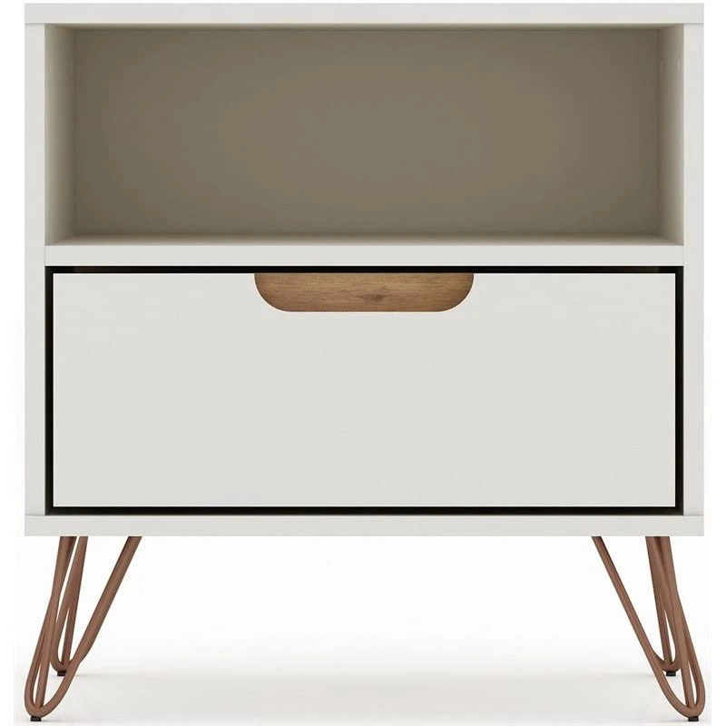 Pemberly Row Mid-Century Modern Wood Nightstand In Off White & Nature 1 Pemberly Row Mid-Century Modern Wood Nightstand In Off White & Nature