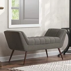 BELLEZE 63 Inch Mid Century Modern Ottoman, Contemporary Upholstered Linen Fabric Bench With Wood Legs, Accent Furniture For Living Room, Bedroom, Entryway - Moreno (Grey) -Safavieh Furniture 41LhvPWDOBL. AC