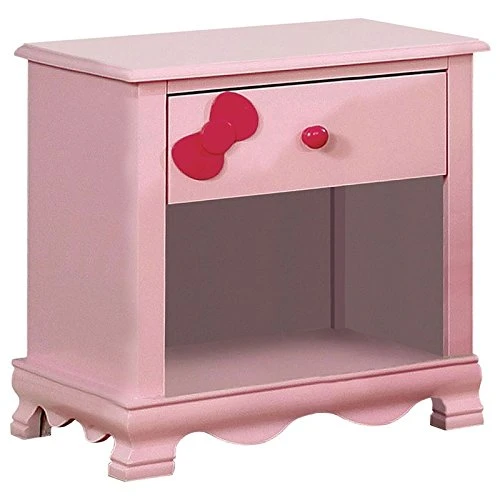 BOWERY HILL Transitional Wood 1-Drawer Nightstand In Pink 1 BOWERY HILL Transitional Wood 1-Drawer Nightstand In Pink