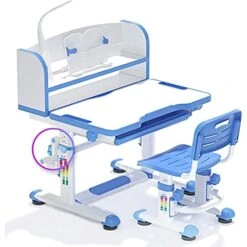 OLOTU Adjustable Kids Desk And Chair Set, Children Writing Table With LED Light & Reading Board & Drawer, Ergonomic Study Desk
