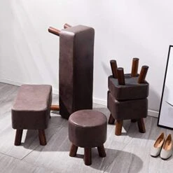 Upholstered Footstool, Pouf Chair Multifunctional Changing Shoe Stool With Wooden Leg For Bedroom, Living Room, Office,S3 (S2) High Capacity
