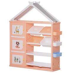 Qaba Kids Toy Storage Organizer With 4 Bins, Storage Cabinets, Bookshelf And 4-Layers Toy Collection Shelves, Orange