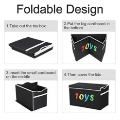 VICTOR'S Large Toy Box Chest With Lid, Collapsible Sturdy Toy Storage Organizer Boxes Bins Baskets For Kids, Boys, Girls, Nursery, Playroom, 26.8"x13.8" X16" (Black) -Safavieh Furniture 41LxqxelEvL