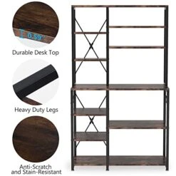 Tribesigns Kitchen Baker's Rack, 5-Tier+6-Tier Kitchen Utility Storage Shelf Table With 10 S-Shaped Hooks And Metal Frame, Workstation Organizer Shelf, 39.3 X 15.7 X 66.9 Inches -Safavieh Furniture 41LxzOjXIeL
