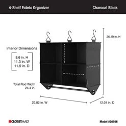 ClosetMaid 4-Shelf Fabric Hanging Closet Organizer With Garment Rod For Shirts, Sweaters, Pants, Hats, Shoes, Purses With Charcoal Black Finish 13 ClosetMaid 4-Shelf Fabric Hanging Closet Organizer With Garment Rod For Shirts, Sweaters, Pants, Hats, Shoes, Purses With Charcoal Black Finish -Safavieh Furniture 41LytM2iTgL