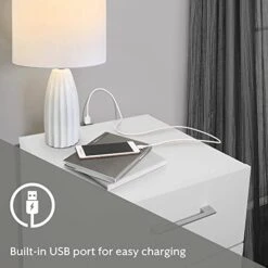 SAZAK Lundy Low Profile Nightstand With USB, White, Living Essentials -Safavieh Furniture 41M7FPSgSYL