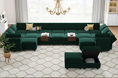 Belffin Modular Large Sectional Sofa With Storage Seat Oversized U Shaped Couch With Reversible Chaise Modular Sofa Set With Ottoman Velvet Green 3 Belffin Modular Large Sectional Sofa With Storage Seat Oversized U Shaped Couch With Reversible Chaise Modular Sofa Set With Ottoman Velvet Green - Image 3