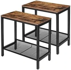 HOOBRO Side Tables, Set Of 2 Narrow Nightstands, Industrial End Table With Flat Or Slant Adjustable Mesh Shelf For Small Spaces, Stable Metal Frame And Easy Assembly, Rustic Brown And Black BF24BZ01 -Safavieh Furniture 41M7bqS0TmL. AC