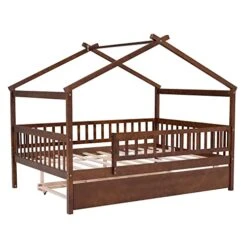 DEINPPA Full House Bed With Trundle, Kids Bed With Fence Guardrails, Wood Bed Frame, Decorative Roof Designs, No Box Spring Needed, For Boys Girls Toddler Kids-Walnut 19 DEINPPA Full House Bed With Trundle, Kids Bed With Fence Guardrails, Wood Bed Frame, Decorative Roof Designs, No Box Spring Needed, For Boys Girls Toddler Kids-Walnut -Safavieh Furniture 41M7iWKxsmL