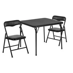 StarSun Depot Kids Black 3 Piece Folding Table And Chair Set 24" W X 24" D X 20.25" H Black