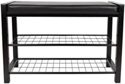 Danya B. Leatherette Entryway Bench With Two Metal Shoe Racks (Chrome/White) -Safavieh Furniture 41MMHUuBbL. AC