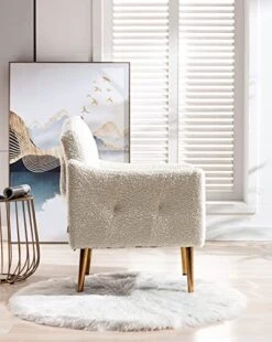 KINFFICT Modern Accent Chair, Upholstered Single Sofa Arm Chair For Living Room And Bedroom, Upholstered Comfy Armchair Chair With Solid Tapered Metal Legs, White -Safavieh Furniture 41MSYm2v8sL