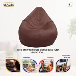 Ample Decor Leather Bean Bag Cover (No Filling), Plush Toys Storage Soft Leatherette, Water Resistant, Durable Construction Sturdy Zipper, Ideal For Teenagers, Adults – Tan Brown -Safavieh Furniture 41MTzuC58lL