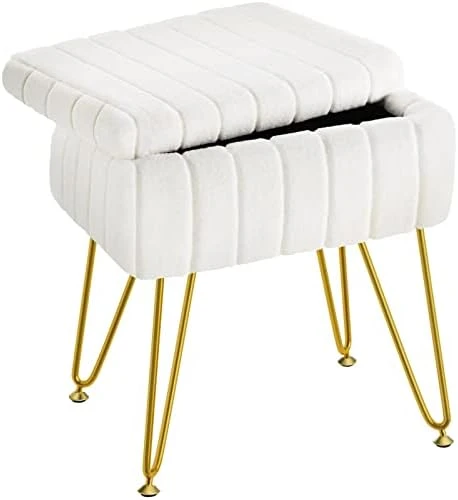 Greenstell Vanity Stool Chair Faux Fur With Storage, 15.7"L X 11.8"W X 19.4"H Soft Ottoman 4 Metal Legs With Anti-Slip Feet, Furry Padded Seat, Modern Multifunctional Chairs For Makeup, Bedroom White 9 Greenstell Vanity Stool Chair Faux Fur With Storage, 15.7"L X 11.8"W X 19.4"H Soft Ottoman 4 Metal Legs With Anti-Slip Feet, Furry Padded Seat, Modern Multifunctional Chairs For Makeup, Bedroom White - Image 9