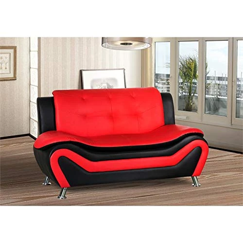 Home Square Living Room Furniture Set, 2 Piece Modern Faux Leather Couch Loveseat Arm Chairs Lounge Club Chair, Solid Wood Frame, Red Black 2 Home Square Living Room Furniture Set, 2 Piece Modern Faux Leather Couch Loveseat Arm Chairs Lounge Club Chair, Solid Wood Frame, Red Black - Image 2