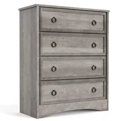 Modern 4 Drawer Dresser, Dressers For Bedroom, Tall Chest Of Drawers Closet Organizers And Storage For Clothes - Easy Pull Handle, Textured Borders Drawers For Living Room, Bedroom, Hallway, Gray