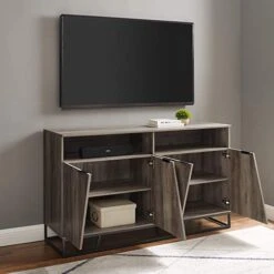 Walker Edison Angled Door Cabinet-Sideboard-Buffet With Open Shelf Storage, 58, Grey Wash -Safavieh Furniture 41MgDq3WAhL