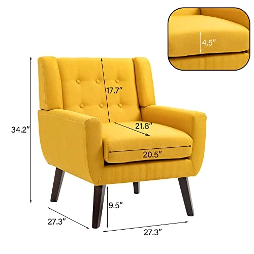 UIXE 3 Piece Indoor Comfy Sectional Sofa With Accent Chairs For Living Room, Linen Fabric Couch Modern Bedroom Loveseat 2-Seat Armchair For Home Apartment Small Space (Yellow) 2 UIXE 3 Piece Indoor Comfy Sectional Sofa With Accent Chairs For Living Room, Linen Fabric Couch Modern Bedroom Loveseat 2-Seat Armchair For Home Apartment Small Space (Yellow) - Image 2