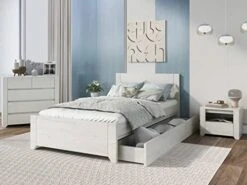 Epinki 3 Pieces Cream Simple Style Wood Bedroom Sets With Twin Bed, Nightstand And Chest, Easy Assembly