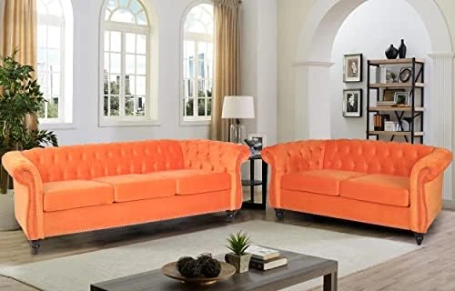 RARZOE 3 Pieces Of Living Room Furniture Sofa Sets, Modern Velvet Chesterfield Sofa&Chesterfield Club Chair&Chesterfield Loveseat Sofas Set With Nailhead Trim Scroll Arms For Living Room(Grey) 15 RARZOE 3 Pieces Of Living Room Furniture Sofa Sets, Modern Velvet Chesterfield Sofa&Chesterfield Club Chair&Chesterfield Loveseat Sofas Set With Nailhead Trim Scroll Arms For Living Room(Grey) - Image 15