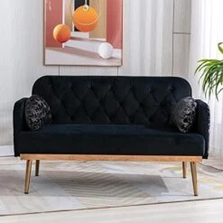55-inch Small Velvet Couch With Elegant Moon Shape Pillows, Twin Size Loveseat Accent Sofa With Golden Metal Legs, Living Room Sofa With Tufted Backrest, 600 Pounds Weight Capacity, Orange -Safavieh Furniture 41N6nNumdoL. AC