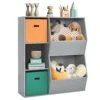 TUOCHUFUN Gray Wooden Storage Cabinet With Bookshelf And Toy Bins For Play Room, Nursery, And Daycare - 5 Cubbies Organizer For Kids Toys(Grey)
