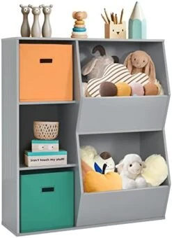 TUOCHUFUN Gray Wooden Storage Cabinet With Bookshelf And Toy Bins For Play Room, Nursery, And Daycare - 5 Cubbies Organizer For Kids Toys(Grey) -Safavieh Furniture 41NApQzL1wL. AC