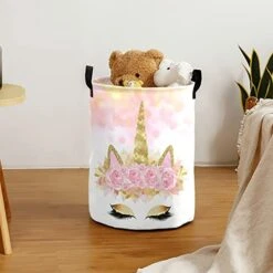 Custom Name Gold Unicorn Baby Storage Bin Waterproof Nursery Storage Basket With Durable Handles Dirty Clothes Hamper For Bedroom Bathroom