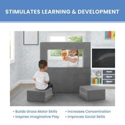 Delta Children Convertible Sofa And Play Set For Kids And Toddlers Modular Foam Couch And Flip Out Lounger With 2 Ottomans, Grey -Safavieh Furniture 41NDBiFA16L