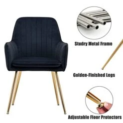 Altrobene Velvet Accent Chair, Home Office Desk Chair, Living Room Bedroom Arm Chair, Modern Dinging Chair, Girls Vanity Chair, Golden Finished, Black -Safavieh Furniture 41NDdN7yAfL
