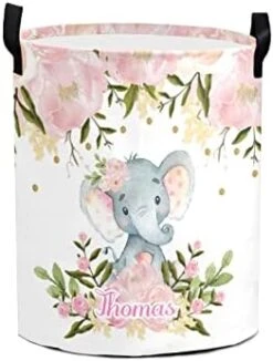 Rose Floral Elephant Personalized Laundry Hamper ,Custom Name Collapsible Waterproof Laundry Basket Storage Bins With Handle For Clothes,Toy,Nursery -Safavieh Furniture 41NHLOFf0L. AC