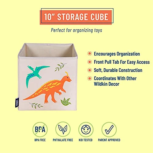 Wildkin 10 Inch Kids Storage Cube For Boys & Girls, Toy Storage Features Front Pull Tab & Cardboard Insert, Cube Storage Helps Kids Supplies Organized In Bedroom Or Playroom (Jurassic Dinosaurs) 2 Wildkin 10 Inch Kids Storage Cube For Boys & Girls, Toy Storage Features Front Pull Tab & Cardboard Insert, Cube Storage Helps Kids Supplies Organized In Bedroom Or Playroom (Jurassic Dinosaurs) - Image 2
