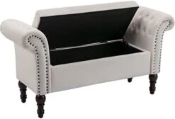 Guyou Tufted Storage Bench For Bedroom End Of Bed With Arms, Velvet Armed Entryway Bench With Storage Upholstered 51” Ottoman Bench With Nailed Trim For Window Seat Foyer Living Room (Black) -Safavieh Furniture 41NMsTpBG2L. AC