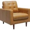 Amazon Brand – Rivet Cove Mid-Century Modern Tufted Leather Accent Chair, 32.7"W, Caramel