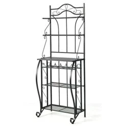 PETSITE Metal Kitchen Baker's Rack, 5-Tier Microwave Oven Stand With Wine Rack, Utility Storage Shelf Coffee Bar Station, Black