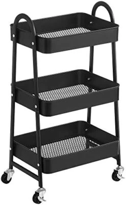 SONGMICS 3-Tier Rolling Cart, Metal Storage Cart, Kitchen Storage Trolley With 2 Brakes And Handles, Utility Cart, Easy Assembly, For Painting Utensils Bedroom Laundry Room, Black UBSC068B01 -Safavieh Furniture 41NdGKc2ObL. AC