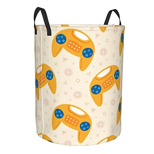 Gbuzozie 62L Round Laundry Hamper Video Game Theme Storage Basket Waterproof Coating Cute Yellow Joysticks Organizer Bin For Nursery Clothes Toys 2 Gbuzozie 62L Round Laundry Hamper Video Game Theme Storage Basket Waterproof Coating Cute Yellow Joysticks Organizer Bin For Nursery Clothes Toys - Image 2