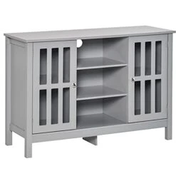 HOMCOM Sideboard, Buffet Cabinet, Coffee Bar Cabinet, Kitchen Cabinet With Storage Shelves, Slatted Framed Doors And Cable Management For Living Room, Gray