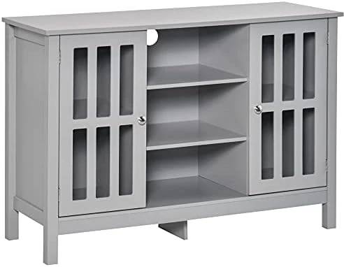 HOMCOM Sideboard, Buffet Cabinet, Coffee Bar Cabinet, Kitchen Cabinet With Storage Shelves, Slatted Framed Doors And Cable Management For Living Room, Gray 7 HOMCOM Sideboard, Buffet Cabinet, Coffee Bar Cabinet, Kitchen Cabinet With Storage Shelves, Slatted Framed Doors And Cable Management For Living Room, Gray - Image 7