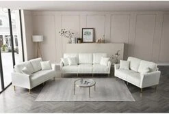 KIVENJAJA 3 Piece Living Room Furniture Set, Including 2 Accent Chair And 1 Loveseat Sofa Couch With Velvet Upholstery, Channel Tufted & 4 Pillows For Living Room Apartment, Beige -Safavieh Furniture 41Nq3NToIcL. AC 1