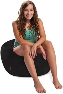 Posh Creations Structured Comfy Bean Bag Chair For Gaming, Reading, And Watching TV, 100in Round Classic Bean Bag, Rabbit Fur - Gray -Safavieh Furniture 41Nr6k4oRbL. AC