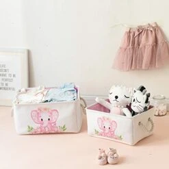 INough 2 Pack Laundry Baskets Pink Hamper Elephant Basket For Kids, Baby Laundry Basket,Large Collapsible Laundry Hamper With Handles Waterproof Round Linen Storage Basket For Toddler -Safavieh Furniture 41NrbJoI53L