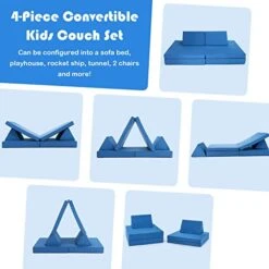 Costzon Convertible Kids Couch, 6-Piece Modular Sofa Playset / 2 Chair For Boy Girl W/Folding Mats & 2 Triangular Pillows, Washable Cover, Toddler To Teen Bedroom Playroom Furniture Activity Center -Safavieh Furniture 41NtPfD761L