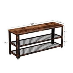 Rolanstar Shoe Bench, 3-Tier Shoe Rack, 39.4” Storage Entry Bench With Mesh Shelves Wood Seat, Rustic Foyer Bench For Hallway Front Door, Doorway, Living Room, Mudroom, Steel Frame, Rustic Brown -Safavieh Furniture 41NvTvUgupL